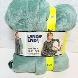 Lands' End Youth 3-Piece Pajama Set Green Size 7/8 NWT